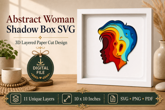 Abstract Woman Shadow Box Art Rainbow: A Celebration of Mind and Creativity