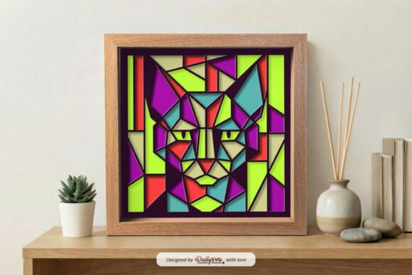 Cubism Cat Layered Shadow Box SVG