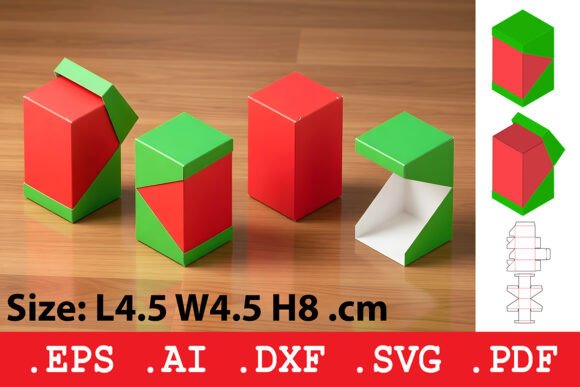 Folding Angled Lid Cube Box Template