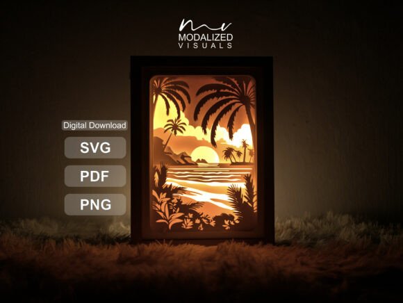 Seaside Landscape Paper Cut Lightbox: A Coastal Craft for Modern Decor