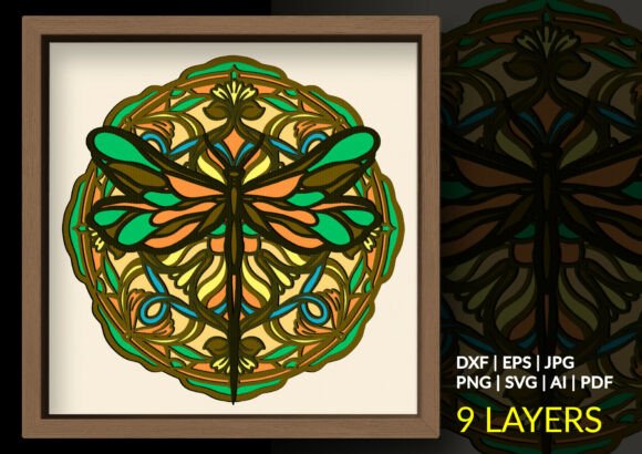 Stained Glass Dragonfly Shadow Box