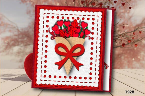 Valentine Bouquet Gift Card with Bow1928: A Delicate Paper Craft for Romantic Occasions