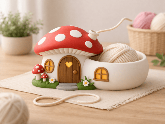Yarn Buddy - Wool Organizer STL: A Magical Mushroom House for Crafters